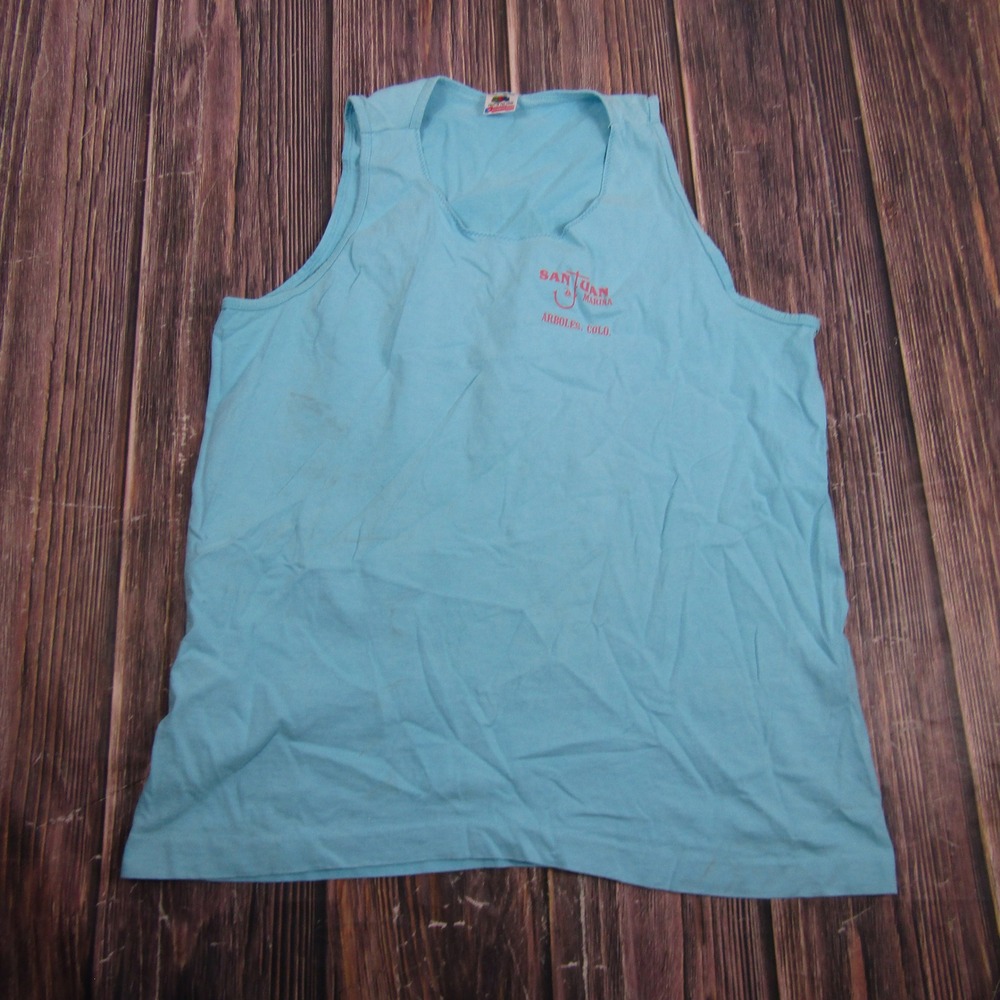 Fruit of the Loom Tank Top Mens XL Blue Vintage Navajo Lake San Juan Marina